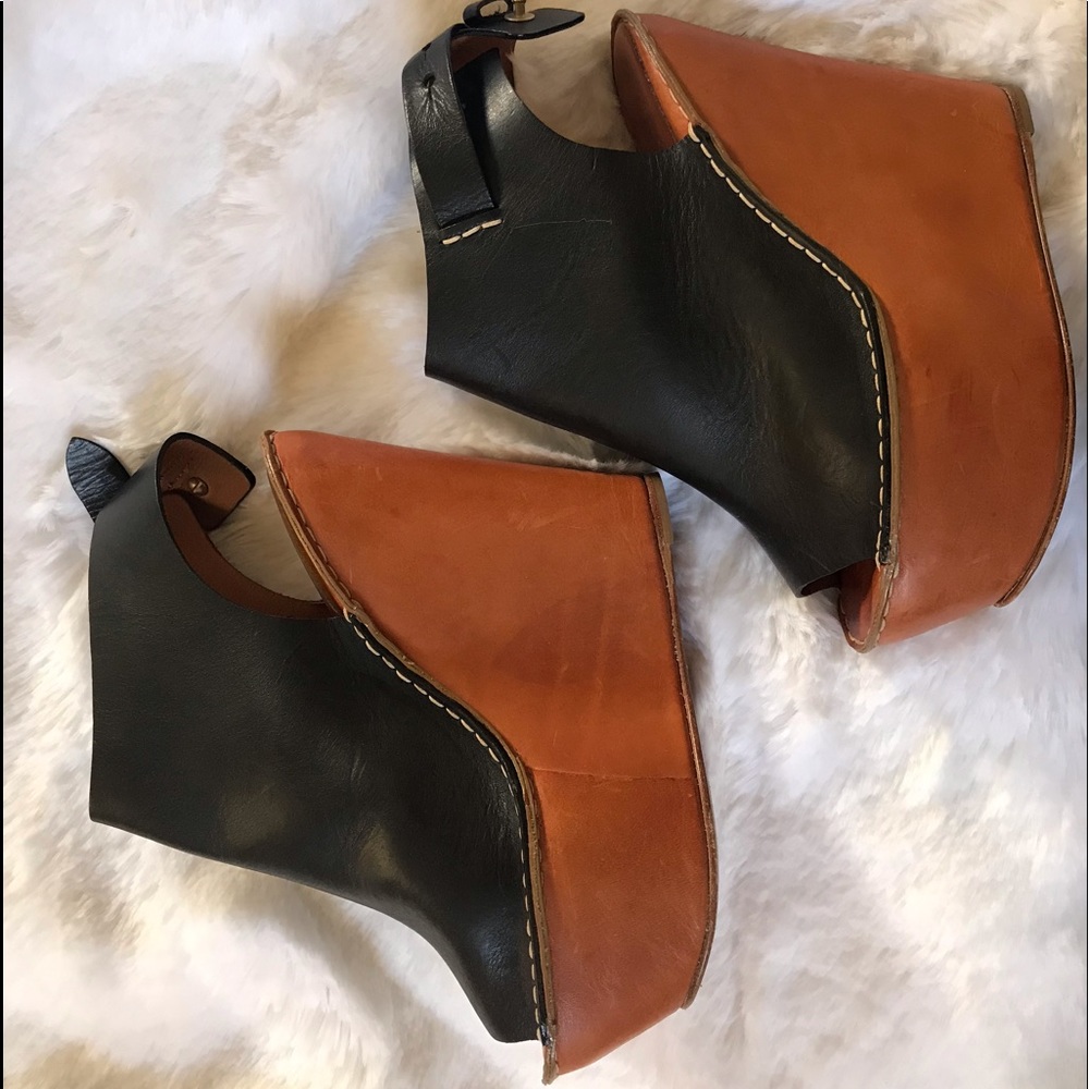 Platform peep toe wedges